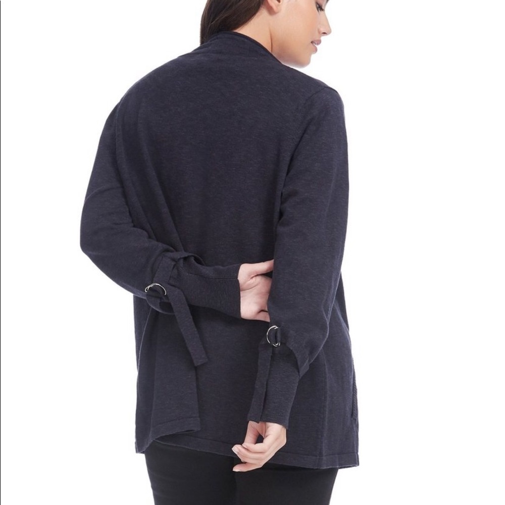 Navy Blue Cardigan Sweater with Buckle Detail - Picture 7 of 7